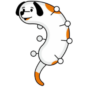 Cartoon dog character with a happy expression on a white background