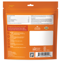 Orange resealable bag of Dental Bones for medium dogs with nutritional information, ingredient details, and product features 