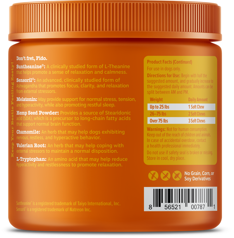 Stress and Anxiety Calming Bites™ with Suntheanine® for Dogs (Turkey Flavor)