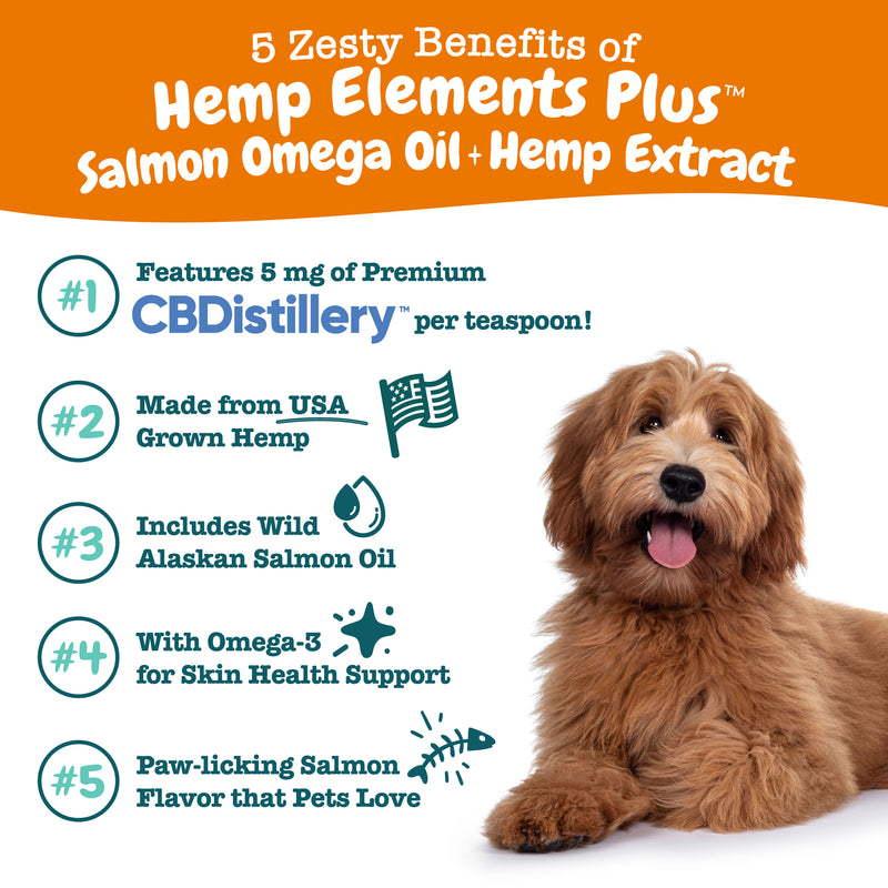 Hemp Elements Plus™ Salmon Omega Oil + Broad Spectrum Hemp Extract Functional Supplement for Skin Health for Dogs
